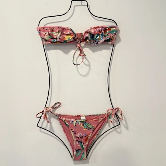 Zimmerman Floral Print Strapless Bikini Swimsuit Size 0 #Lux-A - Picture 1 of 6